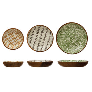 Round Acacia Wood Bowls with Print
